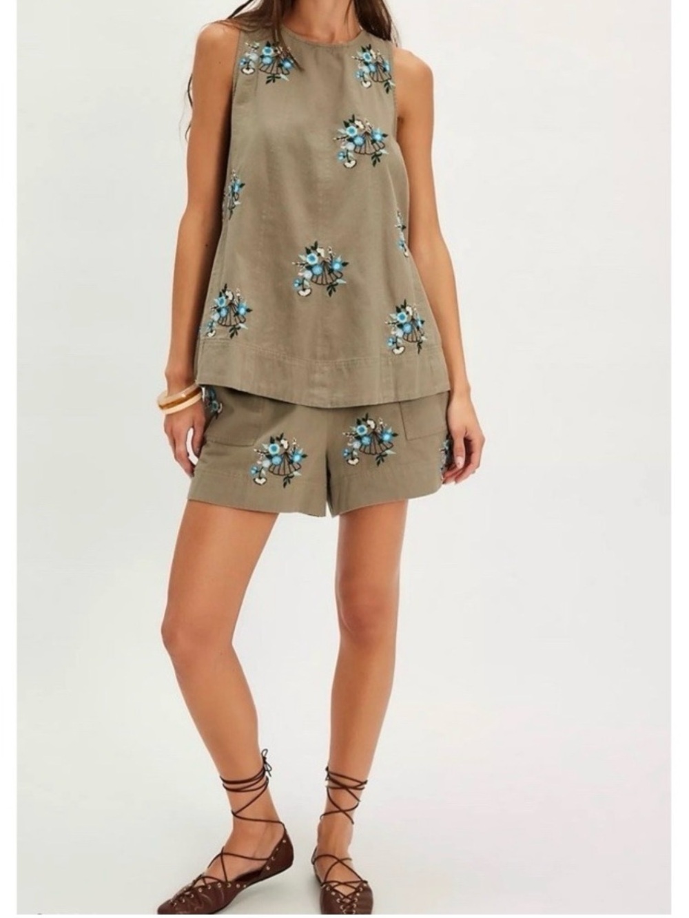 Free People Strada Embroidered Set in Sage